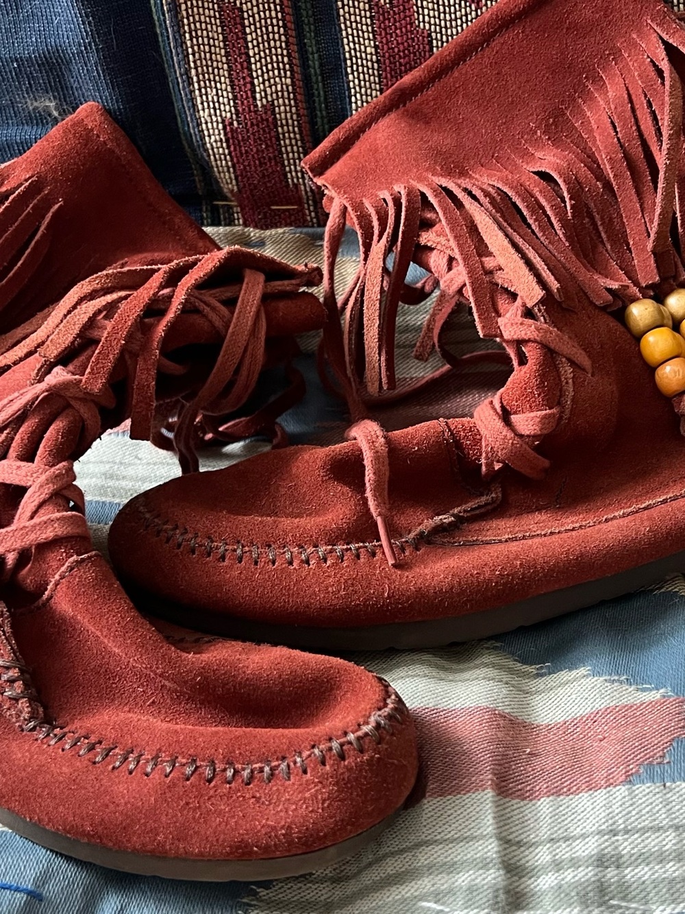 Skechers Red Suede Fringe Ankle Boots Size 9